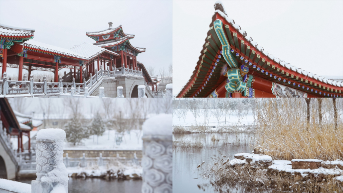 唯美古建筑雪景空镜