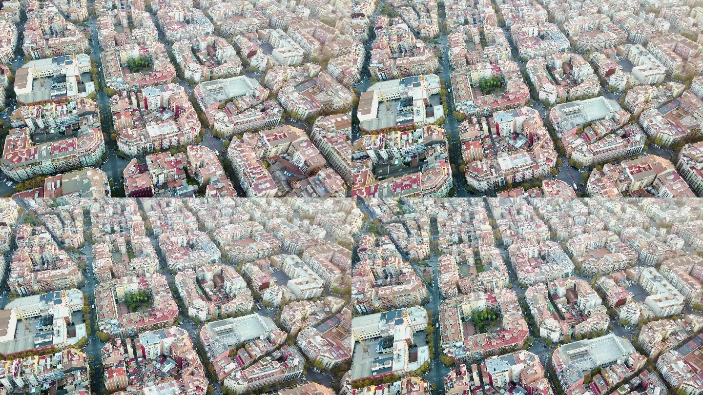 巴塞罗那鸟瞰图城市建筑快速发展航拍延时国