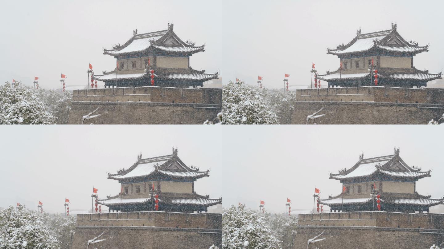 中国雪域中的西安古城墙。