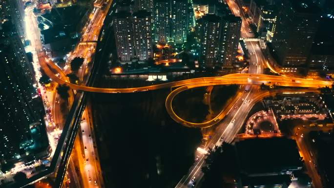 香港九龙湾地区夜间航拍