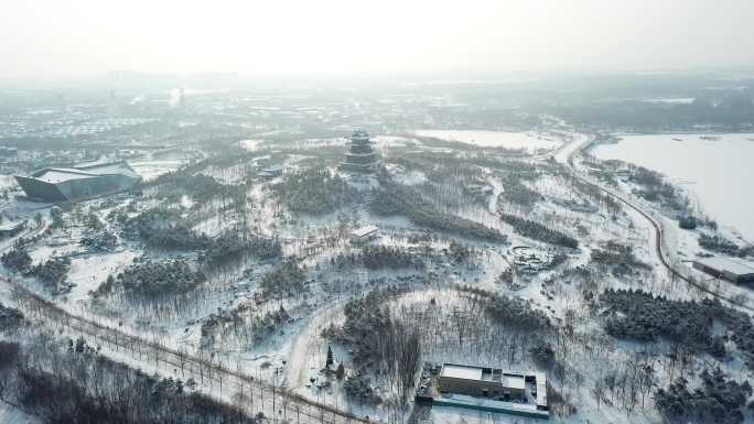 唐山南湖冬季雪景龙山阁
