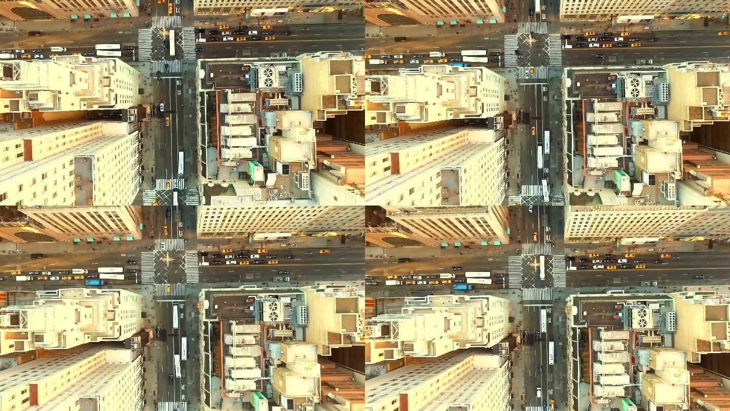 纽约市街道鸟瞰图俯拍路大楼顶部顶端楼顶