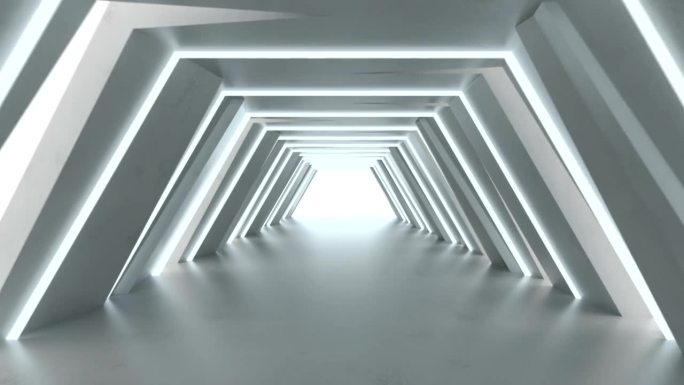 带有荧光灯的未来隧道