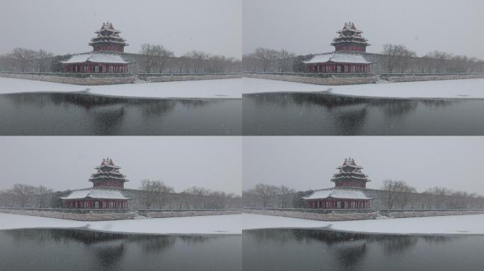 雪中的北京故宫角楼