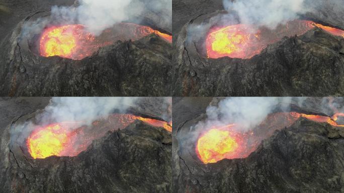 火山喷发口鸟瞰图爆发岩浆熔浆火焰山