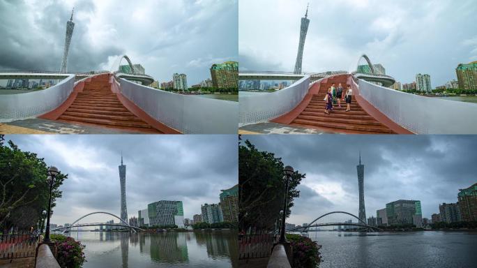 海心桥+广州塔 雨天 轨道延时 4K