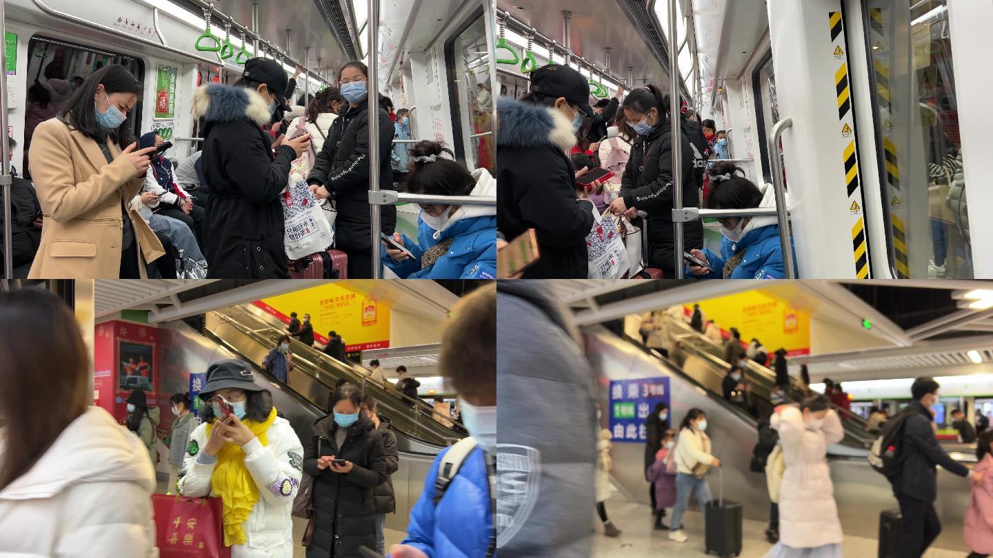 4k长镜头拍摄地铁进站乘客进出列车车厢