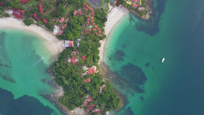 巴拿马康塔多拉岛鸟瞰俯视海景海边小镇国外