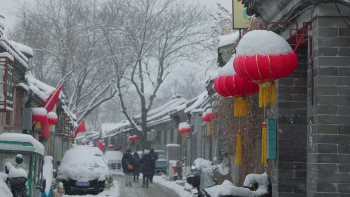 北京春节雪景 北京胡同下雪