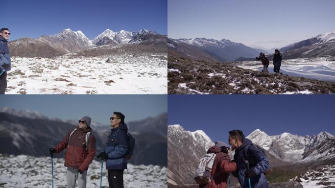 外国人和中国人一起泡温泉和登山实拍4K