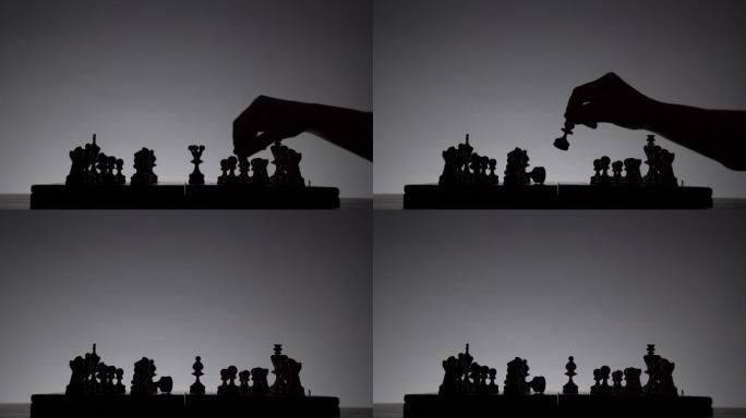 下棋剪影光影博弈