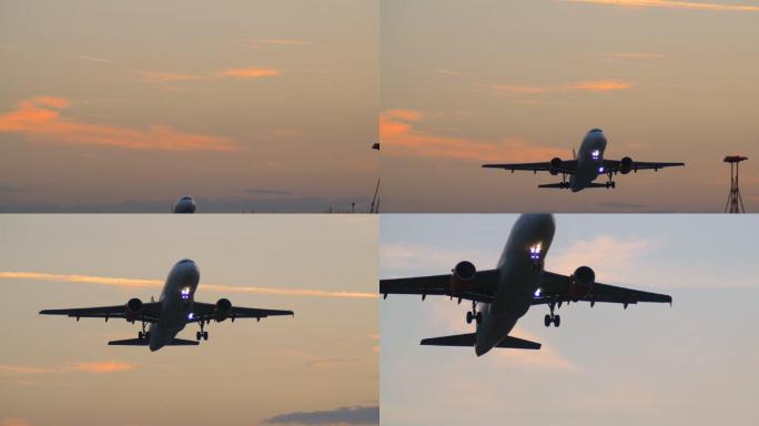 日落时起飞的客机。