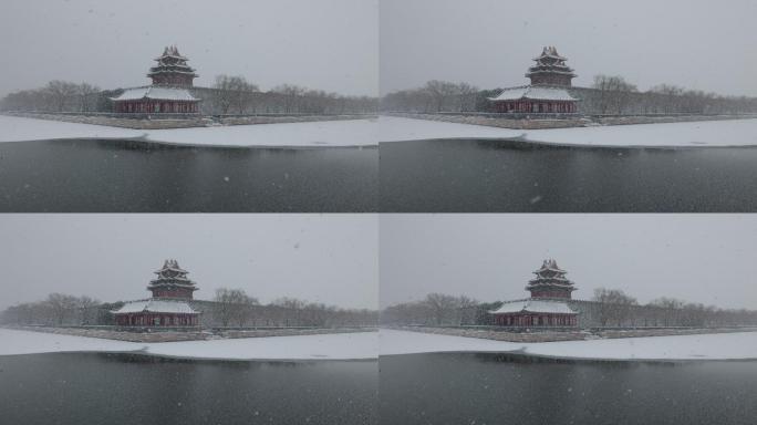 雪中的北京故宫角楼