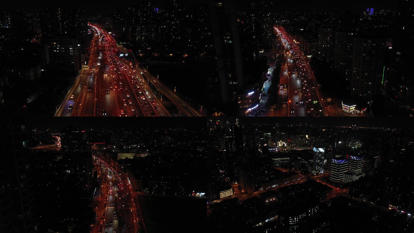 4K原素材-上海南北高架桥及城市全景