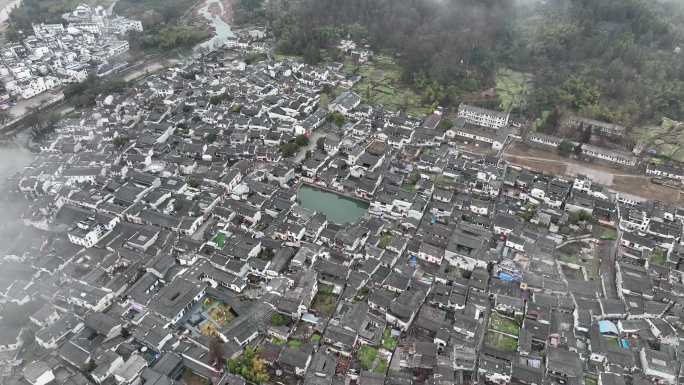 江西婺源粉墙黛瓦徽派建筑民居村落航拍4k