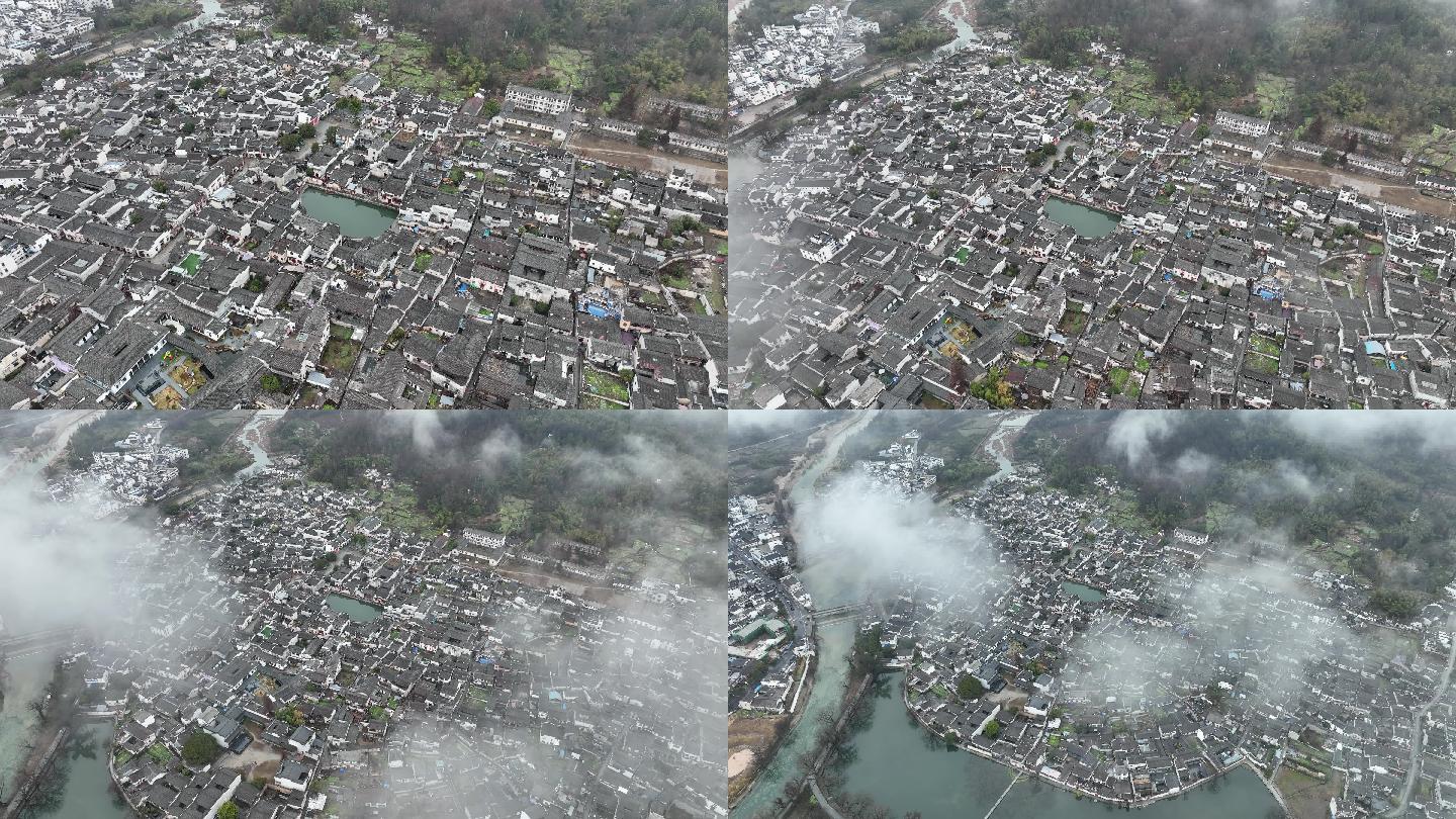 江西婺源粉墙黛瓦徽派建筑民居村落航拍4k