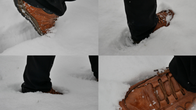 雪中行走 雪地脚印脚步