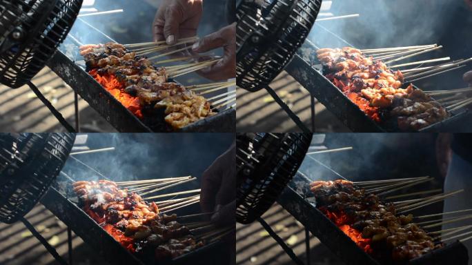 传统木炭火上烤的鸡肉