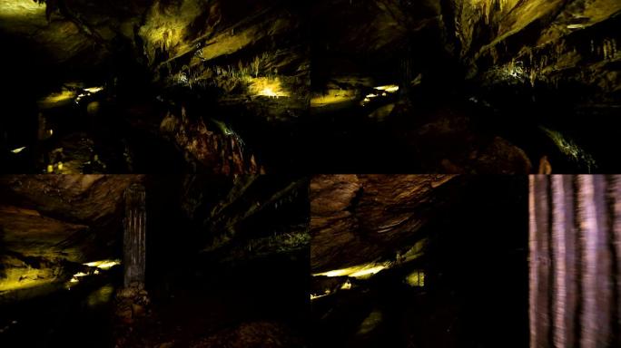 山脉的黑暗洞穴中探险地下岩洞