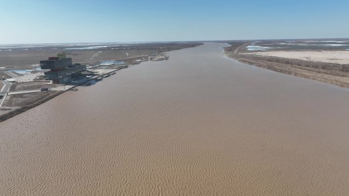 航拍东营黄河入海口湿地