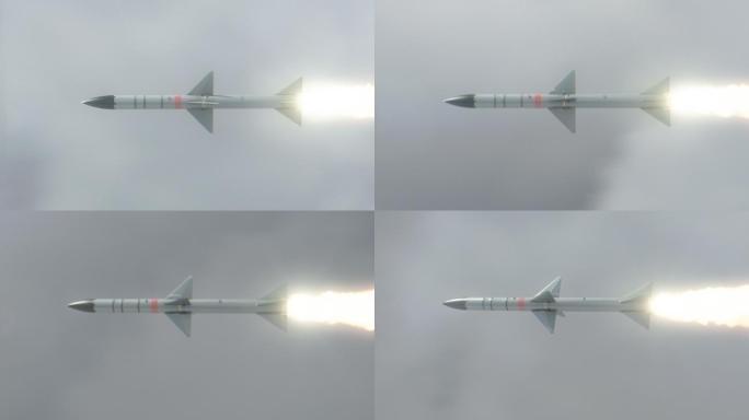 发射的导弹在云层中飞行