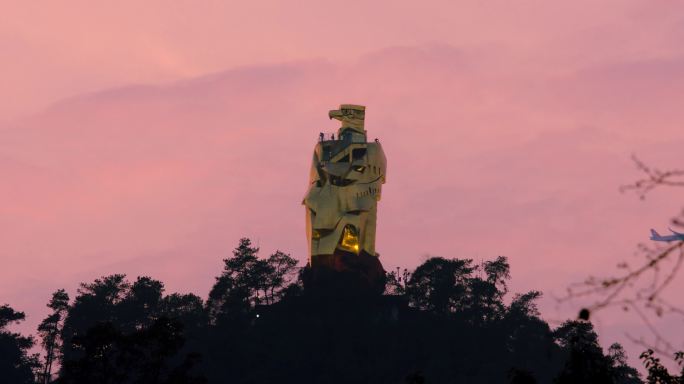 飞机飞过重庆地标网红建筑南山大金鹰