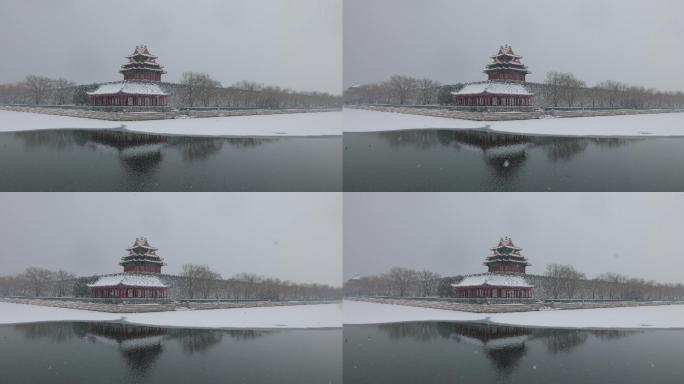 雪中的北京故宫角楼 8K