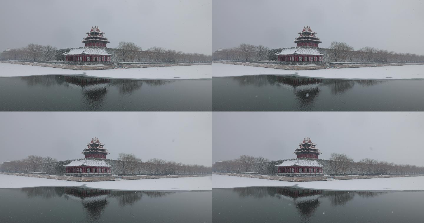 雪中的北京故宫角楼 8K