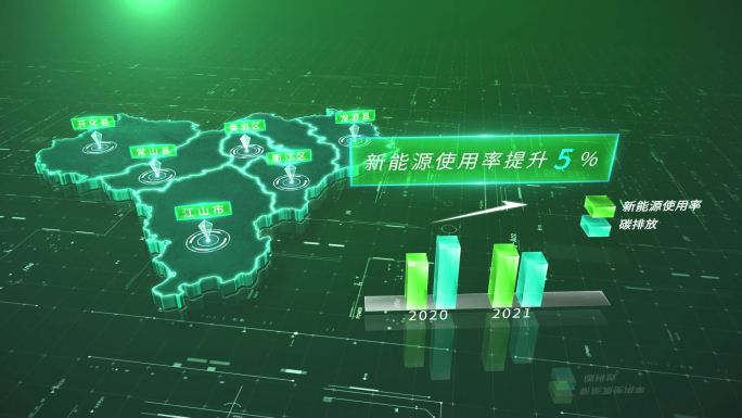 绿色科技感浙江省杭州市地图柱状图