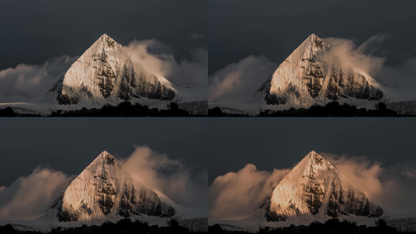 雪山山峰特写日照金山延时摄影