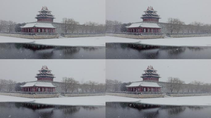 雪中的北京故宫角楼 升格 慢动作素材