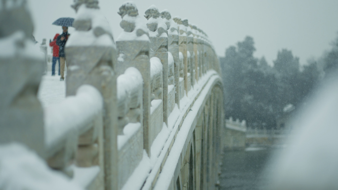 【4K】大雪中的北京颐和园十七孔桥