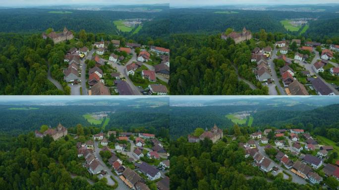 瑞士基堡村鸟瞰图国外小镇无人机拍摄