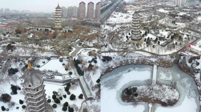 航拍北宁公园雪景