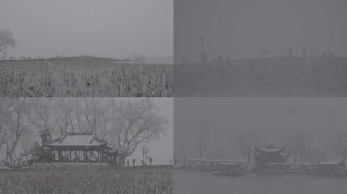 原创断桥残雪西湖雪景中国风下雪log素材