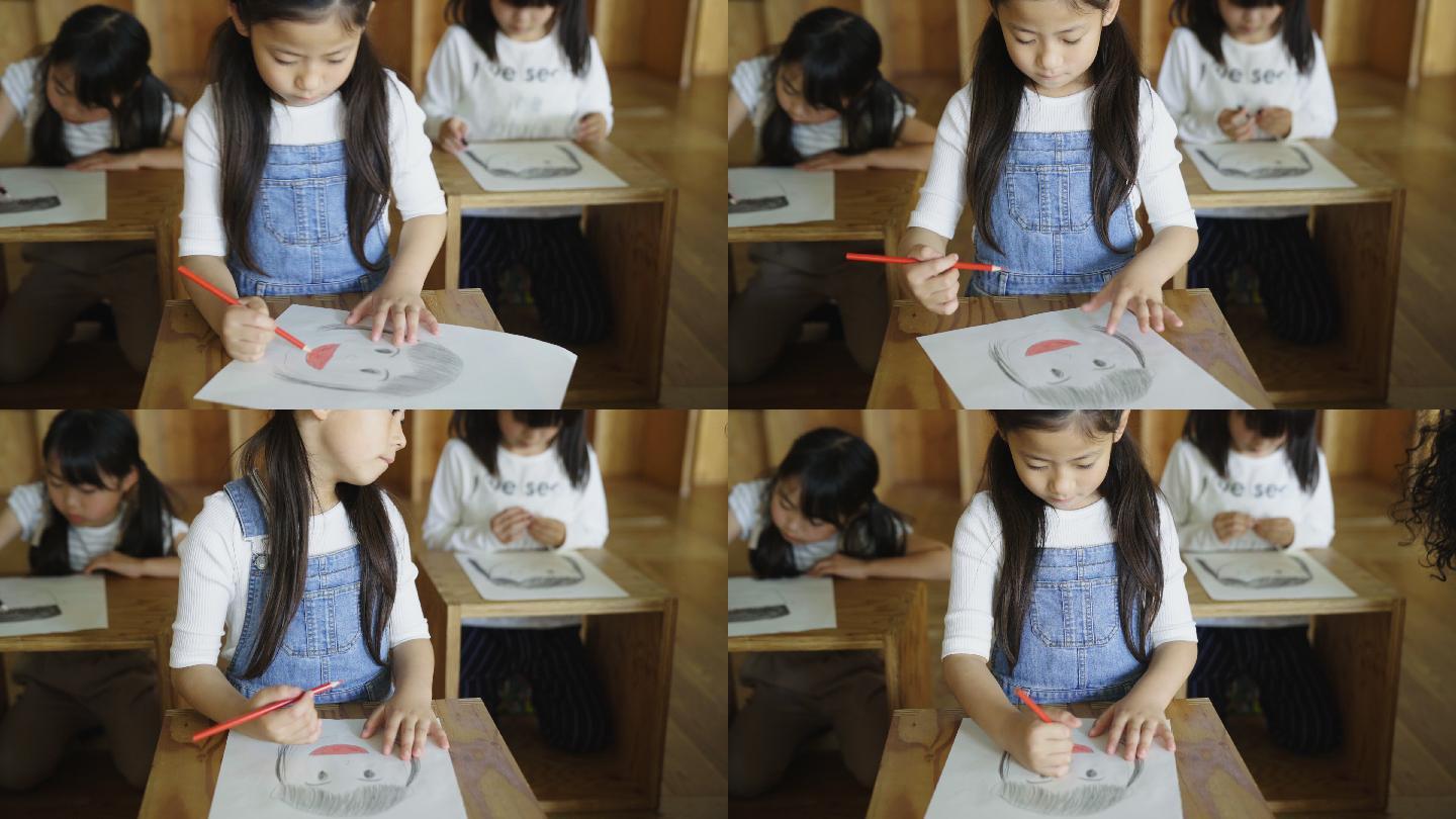 小学生画自画像绘画画画作画创作作品孩子女