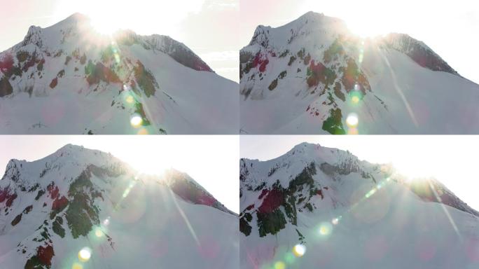 阳光下的胡德峰雪峰高山攀登高峰积极向上