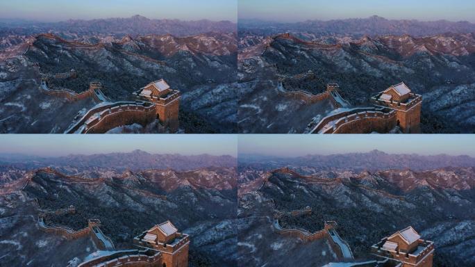 航拍金山岭长城雪景