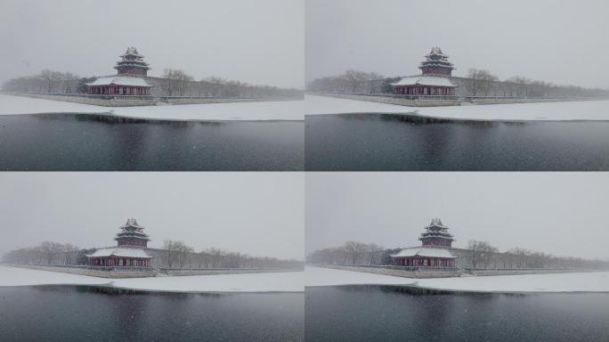 雪中的北京故宫角楼 升格 慢动作素材