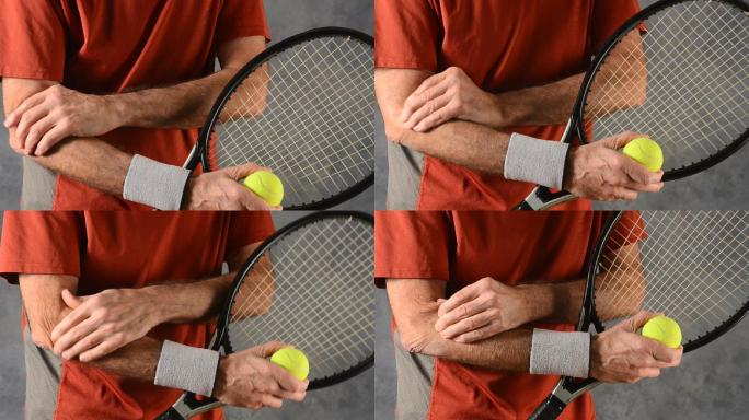 网球运动员按摩肘部