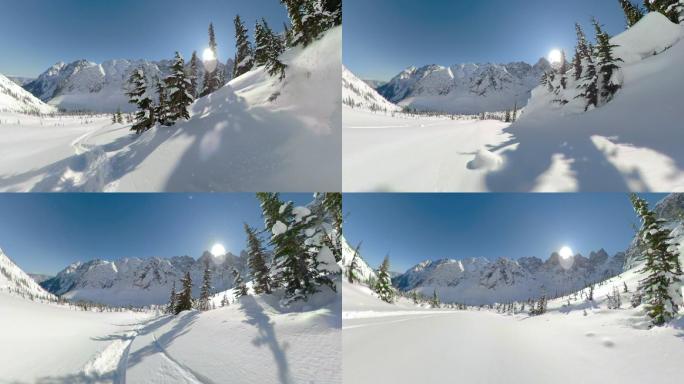在美丽的山区滑雪摄影