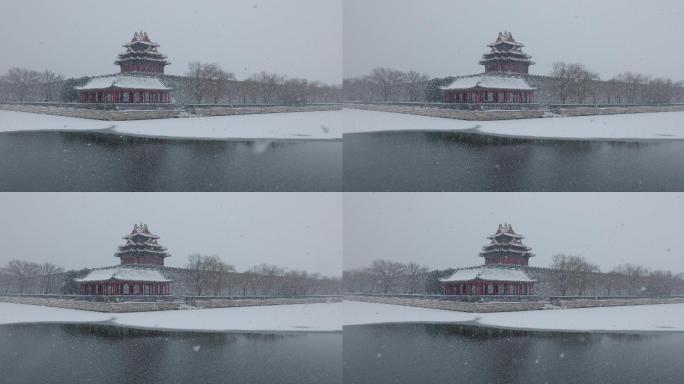 雪中的北京故宫角楼 8K