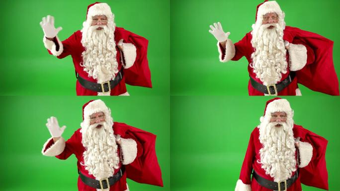 圣诞老人挥手绿屏绿幕绿布素材抠图抠像
