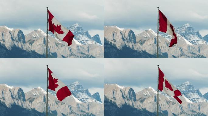 风中飘扬着加拿大国旗