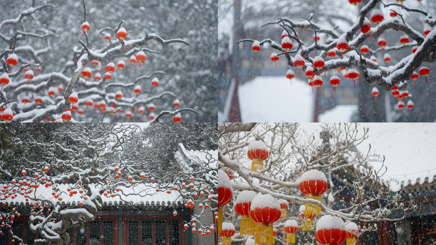 【4K】大雪中的红灯笼升格空镜