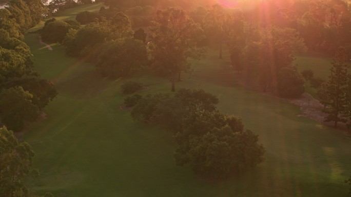 日落时的高尔夫球场和公园