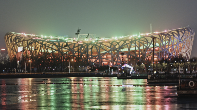 奥体公园夜景及鸟巢灯光秀