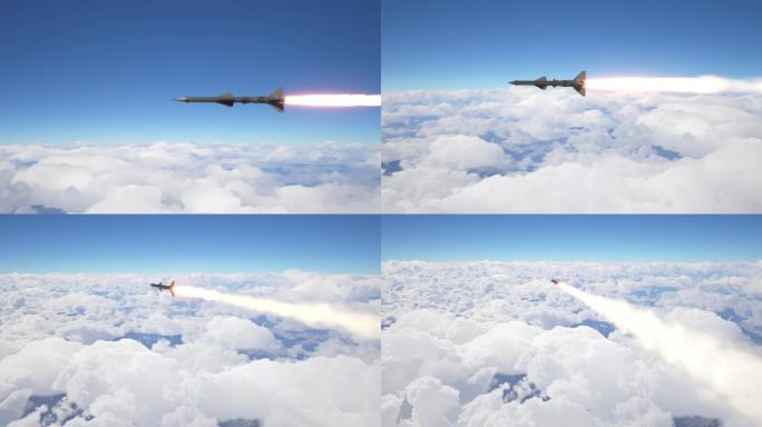 导弹在云层上方飞行3d渲染