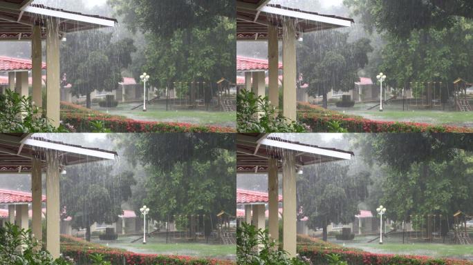 雨季，屋顶上的水。