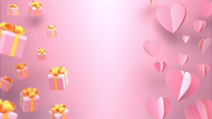 粉色的心形和礼物背景